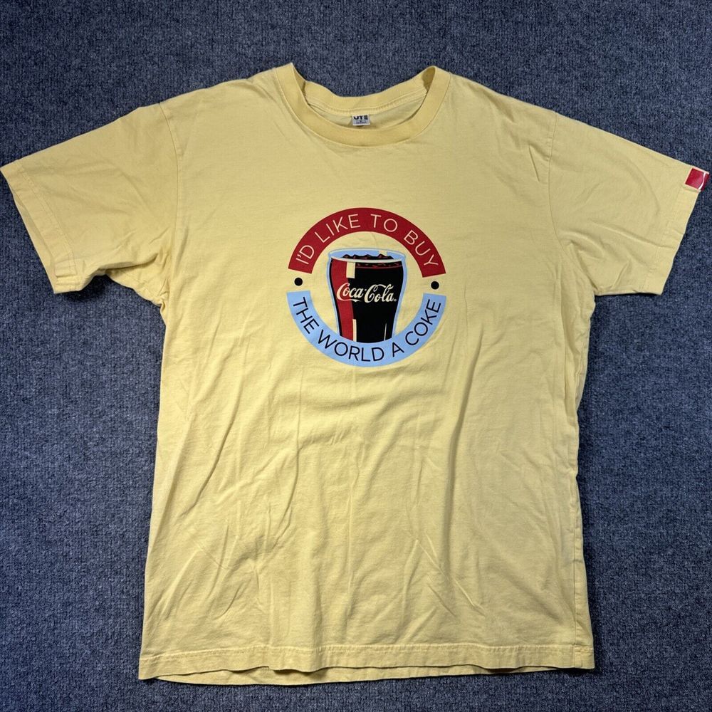 Uniqlo‎ UT Mens Tshirt Yellow I'd Like To Buy The World A Coke Outdoor Hiking